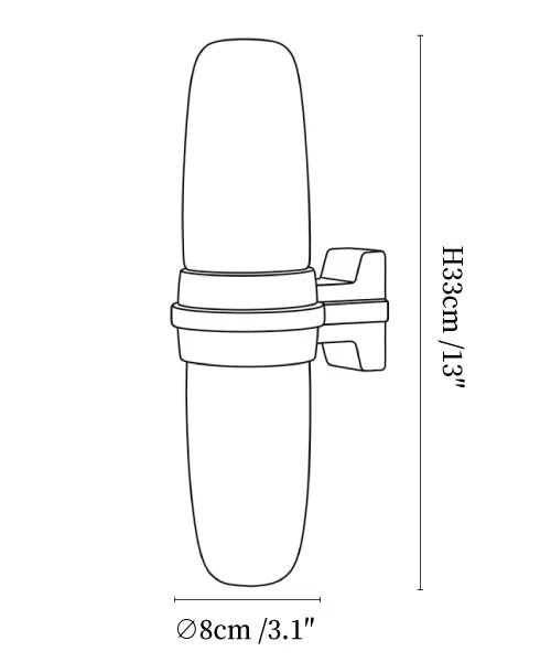 Slim Vertical Tube Wall Sconce dimensions — 3.1 inches wide by 13 inches tall (8 by 33 centimeters), 4.5 cm projection