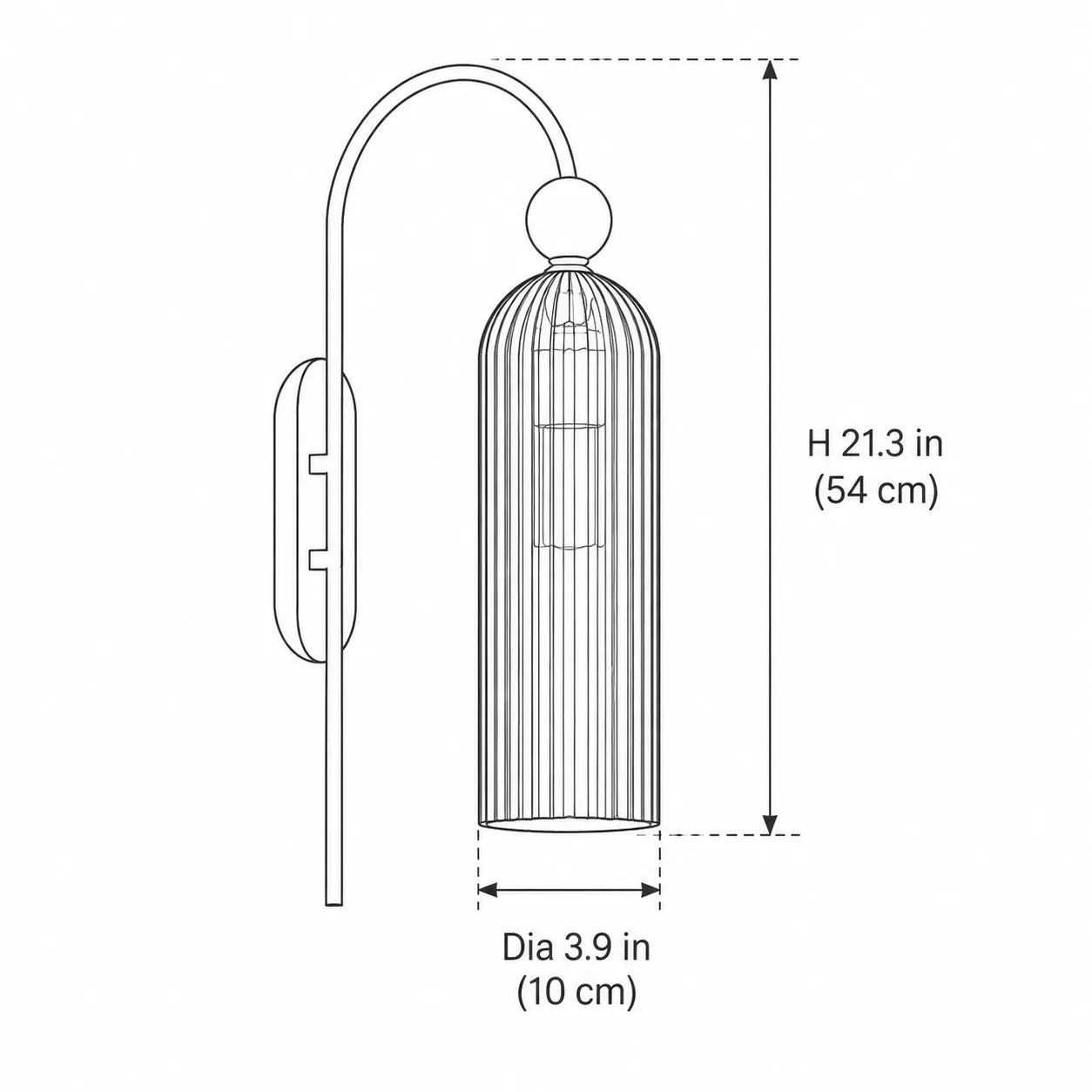 Avenlo dimensions: height 54 cm (21.3 inches), shade diameter 10 cm (3.9 inches)