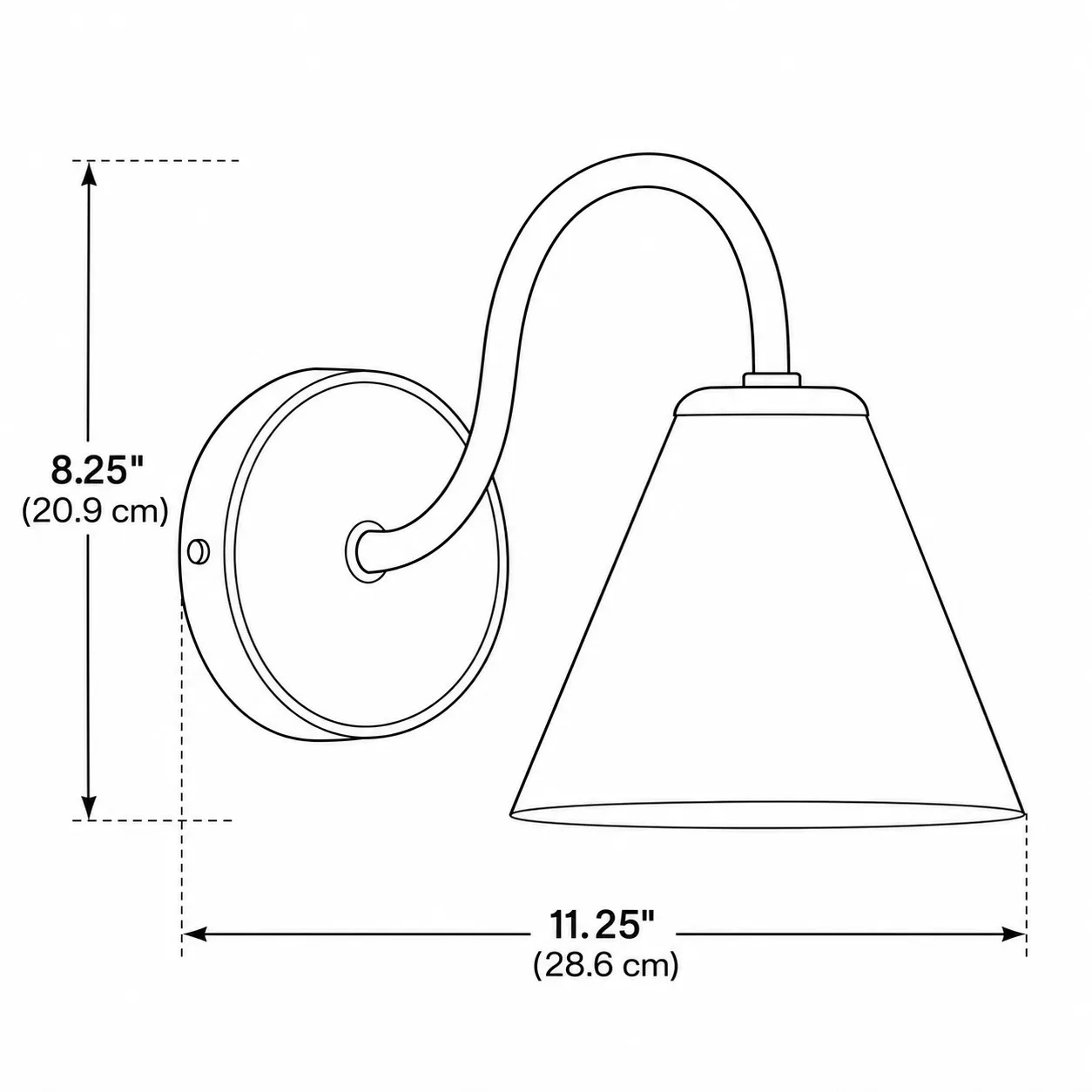 Anais dimension drawing showing 8.25 inch height and 11.25 inch projection