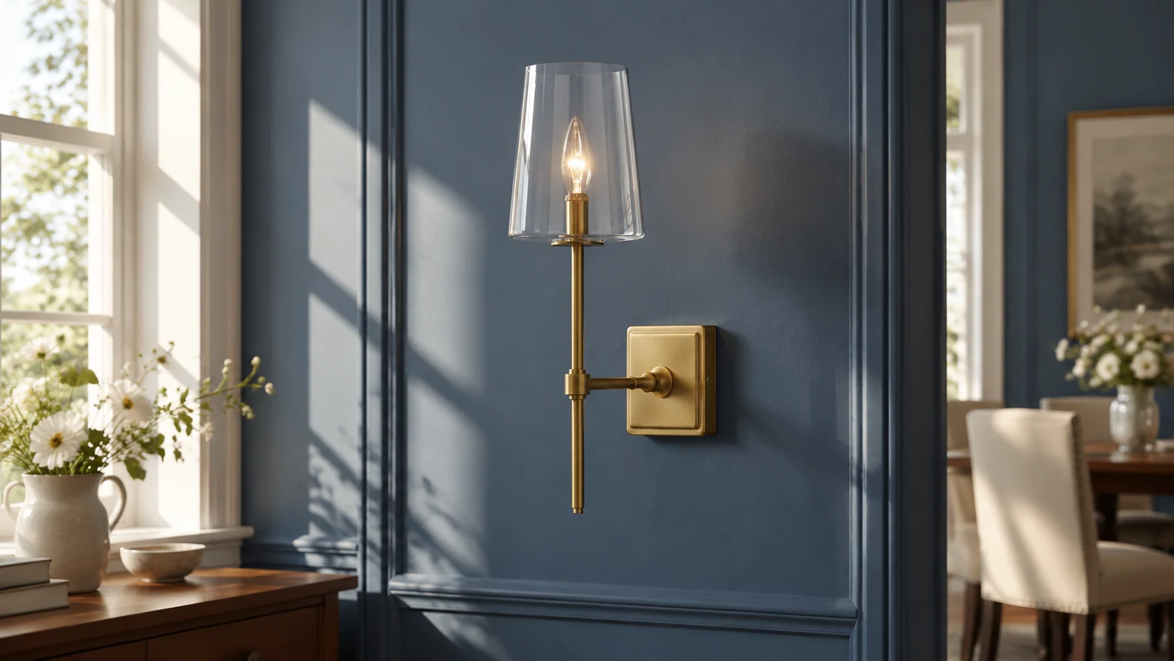 Derlina candlestick wall sconce in a furnished interior