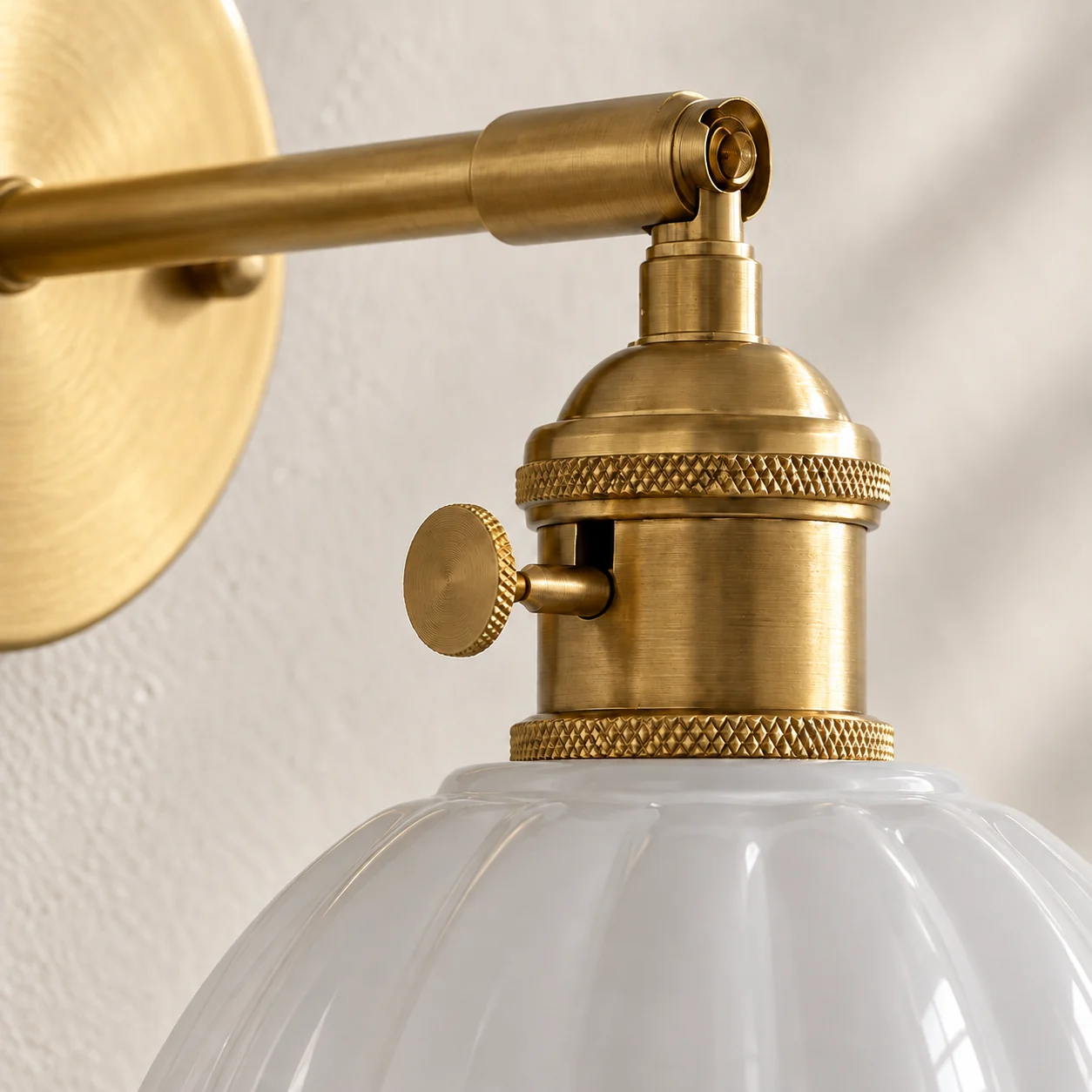 Close-up of the brass socket and push-button switch