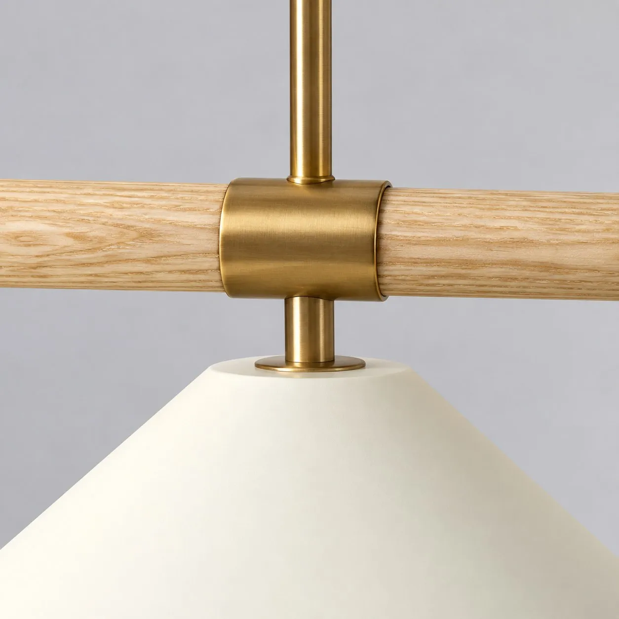 Close-up of the ash wood bar and antique brass collar