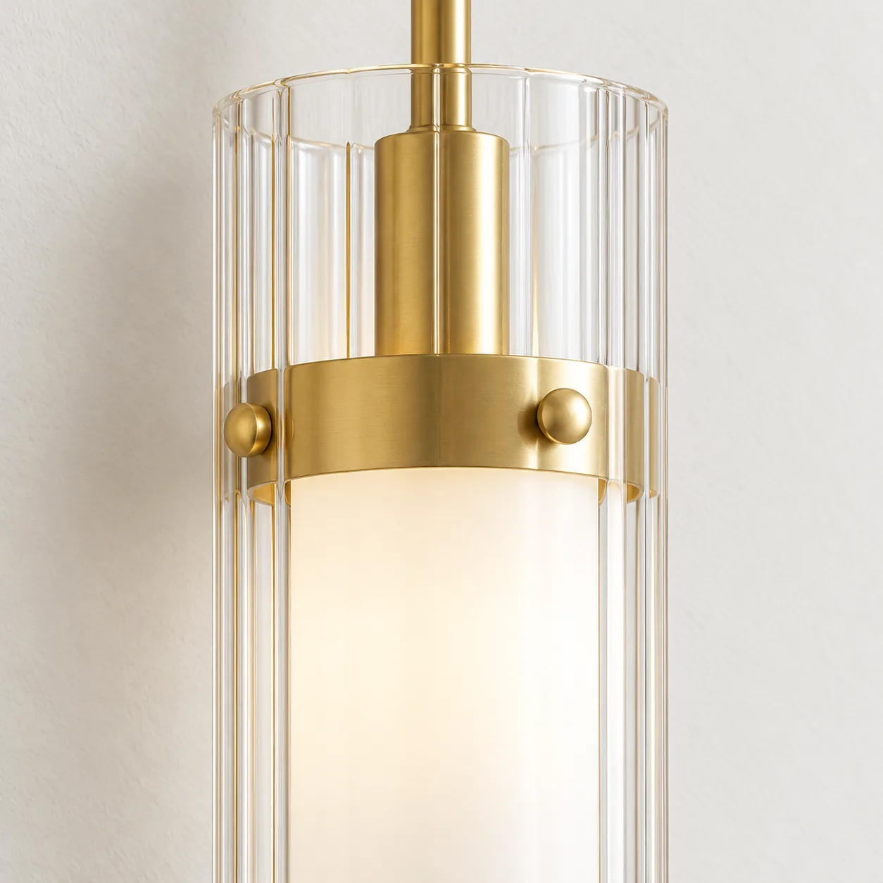 Close view of the fluted glass shade and frosted inner shade
